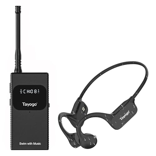 Tayogo Swimming Headphones, Waterproof Bone Conduction Headsets, Swim Coach Communicator, Waterproof Headphones for Spotify, Amazon Music, YouTube, Stream with Your Swimming, NO MP3 Download - color: SwimMusic Combo - Black