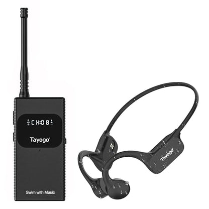 Tayogo Swimming Headphones, Waterproof Bone Conduction Headsets, Swim Coach Communicator, Waterproof Headphones for Spotify, Amazon Music, YouTube, Stream with Your Swimming, NO MP3 Download - color: SwimMusic Combo - Black