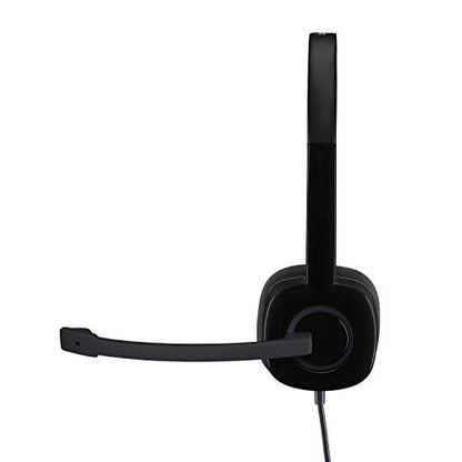 Logitech H151 Wired Headset Analog Stereo Headphones - Black | Analog headphones, rotating mic, 3.5 mm audio jack, in-line controls, compatible with PC, Mac, laptop, tablet, and smartphone