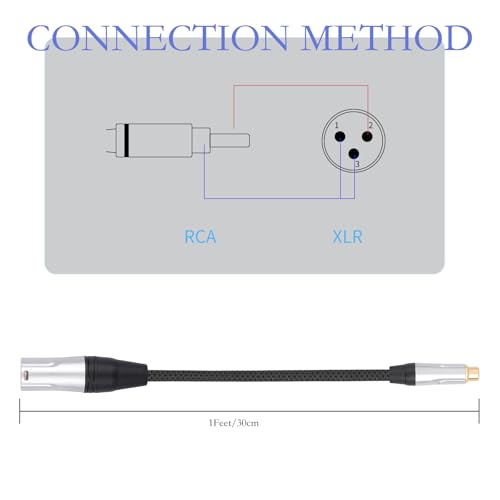 2Pack 1Ft RCA Female to 3Pin XLR Male Audio Cable;Balance XLR Male to RCA Female Unbalanced,Mixer, Power Amplifier, Audio Player Cable - color: RCA F To XLR M