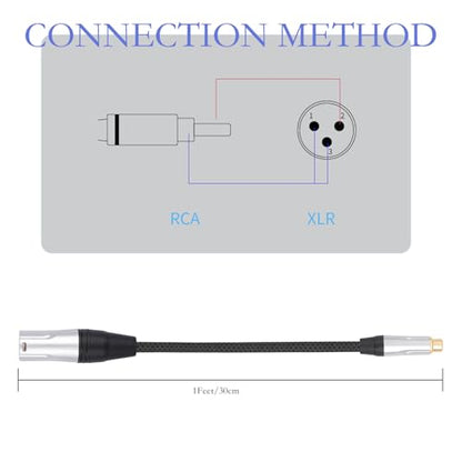 2Pack 1Ft RCA Female to 3Pin XLR Male Audio Cable;Balance XLR Male to RCA Female Unbalanced,Mixer, Power Amplifier, Audio Player Cable - color: RCA F To XLR M