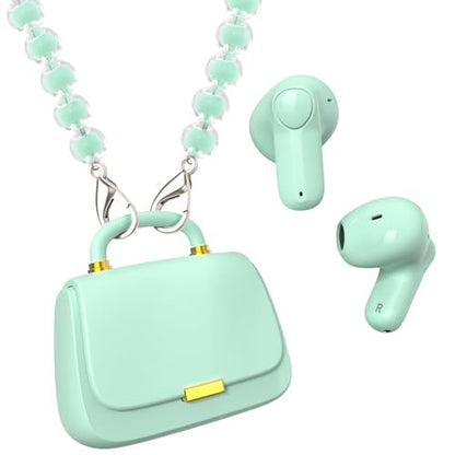 ANCwear Wireless Earbuds with Mini Handbag Case, 22H Playtime, Sage Green | Bluetooth 5.3, 13mm drivers, touch controls and DIY stickers for music, calls, travel, everyday wear and gifting - color: Green Pearl
