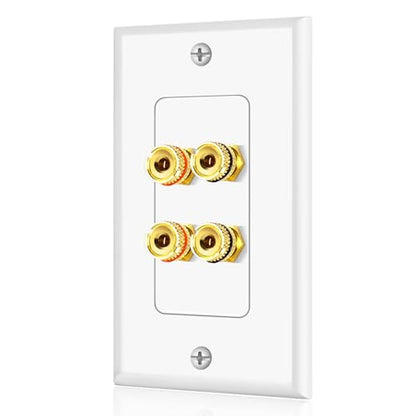 TNP Speaker Wall Plate for 1 Speaker, Banana Plug, Single Gang, White | Speaker Wire Wall Outlet with Gold-Plated Binding Posts for Spades or Bare Wire; for Home Theater and Surround Sound Setups - size: 2-Speaker