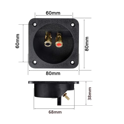 2Pcs 3.1" Square Speaker Box Terminal Cup, Binding Post Connectors | 3.1 Inch, Square 2-Way Speaker Box Terminal Cup Binding Post, Subwoofer box spring-loaded Terminal Plates