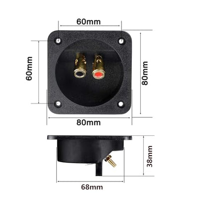 2Pcs 3.1" Square Speaker Box Terminal Cup, Binding Post Connectors | 3.1 Inch, Square 2-Way Speaker Box Terminal Cup Binding Post, Subwoofer box spring-loaded Terminal Plates