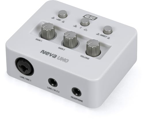 ESI Neva UNO | Professional 24-bit/192kHz 2x2 USB Audio Interface for PC and Mac with XLR, Line, and DI Inputs, Podcasting, and Streaming, Perfect for Guitarists, Music Production Software Included