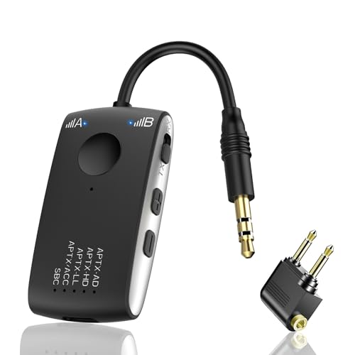 Bluetooth 5.4 Transmitter Receiver for 2 AirPods or BT Devices, Wireless Adapter for Flight, TV, PC and Gym, Switch, Bluetooth Wireless Transmitter with Dual Link AptX Adaptive/Low Latency/HD Audio