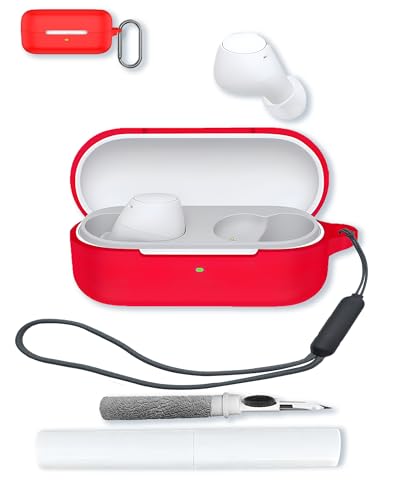 Case for Sony WF C510 Truly Wireless in-Ear Bluetooth Earbud,Soft Protective,Shockproof, BOVUGAC Silicone Case Cover with Keychain & Cleaning Kit & Lanyard-Red - color: Red