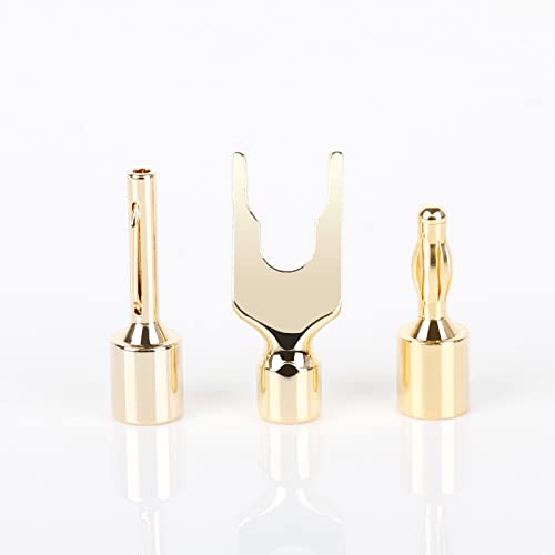 SKW Convertible Connector Gold Plated Speaker Long Pin-Banana Plugs 2 Pair (4 pcs) | 24K gold-plated plugs, convertible for binding posts and spring clips, no soldering required, for amplifier home theater - size: Long Pin-Banana