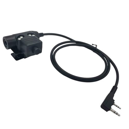 2 Pin U94 PTT Tactical Push to Talk Button Radio 7mm Adapter System for Baofeng Kenwood (Black, Military Wiring)