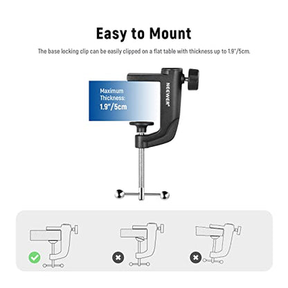 NEEWER Metal Table Mounting Clamp for Microphone Suspension Boom Arm Stand | For Mic Scissor Arm Holder, Adjustable Positioning Screw, Fits up to 1.9inch/5cm Desktop Thickness, Black