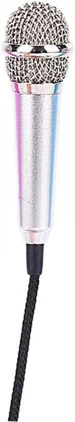 Mini Portable Vocal Instrument Microphone for Mobile Phone Laptop Notebook 3.5mm Universal Wire Connect Karaoke Metallic Mini Microphone for Cell Phone PC Silver