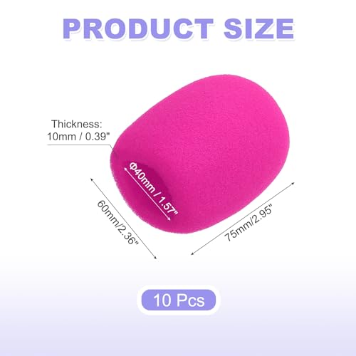 MECCANIXITY 10pcs Microphone Foam Covers, 40mm (1.57") ID 10mm (0.39") Thickness Microphone Windscreen Foam Cover for Most Handheld Microphones, Rose Red - color: Rose Red