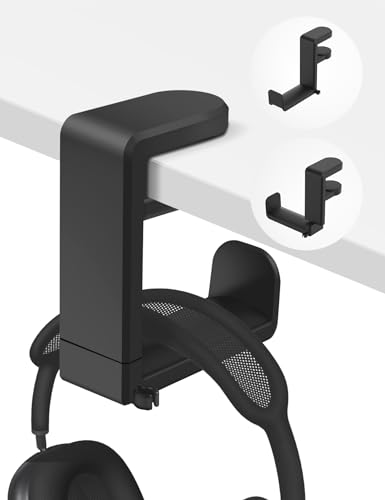 Headphone Hook Under Desk Holder 360-Degree Adjustable Rotation, Black - color: Black