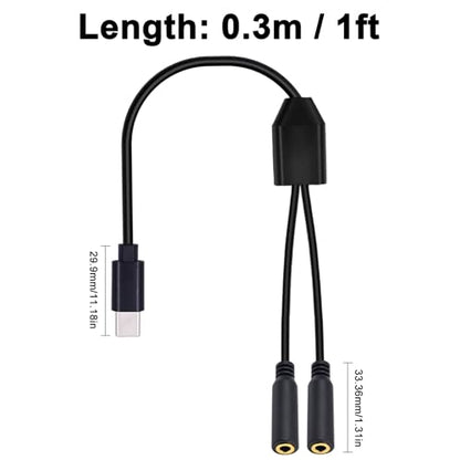 Poyiccot USB C to 3.5mm Audio Adapter, 1 to 2 Ways USB Type C to 3.5mm TRS Female Headphone Jack Adapter Y Splitter Stereo Cable Compatible with Headphone, Galaxy, MacBook, 30cm/1ft - style: 1 to 2 ways