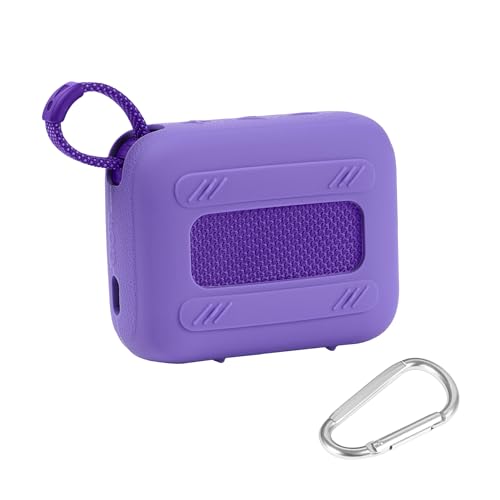for JBL Go 4 Waterproof Bluetooth Speaker Silicone Cover, Purple | Snug Fit, Portable Carabiner Clip, Shock Absorption, Drop Protection, Travel Lightweight Design, Protective Skin Case - color: Purple Case