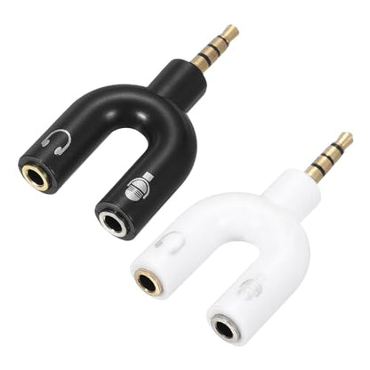 MECCANIXITY 2Pcs Headset Mic Splitter Adapter, 3.5mm Male to Dual Female Y Splitter Microphone and Audio Jack Adapter for PC Laptop Smartphone, White/Black - color: White/Black