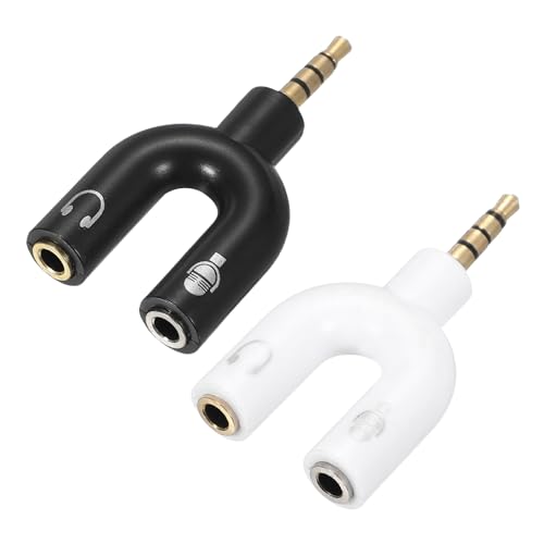 MECCANIXITY 2Pcs Headset Mic Splitter Adapter, 3.5mm Male to Dual Female Y Splitter Microphone and Audio Jack Adapter for PC Laptop Smartphone, White/Black - color: White/Black