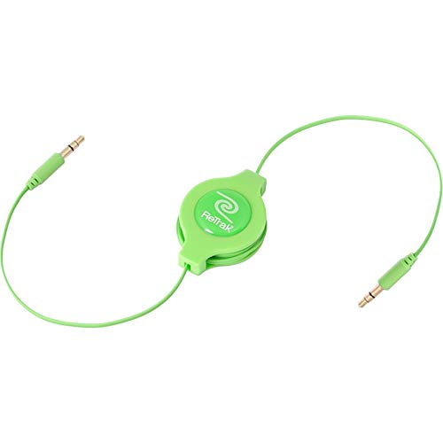 ReTrak Retractable AUX 3.5mm Audio Cable, Green (ETCABLE35GN) - color: Green, size: 5- Feet