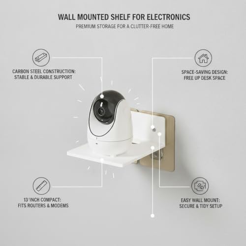Audio-Visual Shelf, 13-Inch Carbon Steel Wall Mount for Routers and Modems, Compact Floating Storage for Home Office and Living Room Electronics