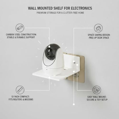 Audio-Visual Shelf, 13-Inch Carbon Steel Wall Mount for Routers and Modems, Compact Floating Storage for Home Office and Living Room Electronics