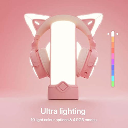YOWU RGB Headphone Stand with Charger - 4 in 1 Docking Station & 10 Magical Light Modes - Cool Gaming Accessories (Pink) - color: Pink