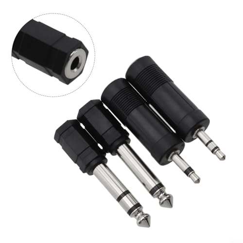 4PCS 3.5mm Female to 6.35mm Male Headphone Adapter Converter, Gold Plated Audio Jack for Guitar Microphone Studio Recording, Black