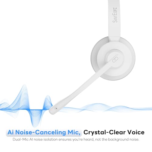 Bluetooth Headset, Wireless Headset with Mic for Work, Advanced AI Noise Cancelling Microphone (Clear Calls & Mic Mute), Bluetooth 5.3, USB Dongle, Headphones with Mic, for PC/Zoom(White) - color: White