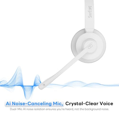 Bluetooth Headset, Wireless Headset with Mic for Work, Advanced AI Noise Cancelling Microphone (Clear Calls & Mic Mute), Bluetooth 5.3, USB Dongle, Headphones with Mic, for PC/Zoom(White) - color: White