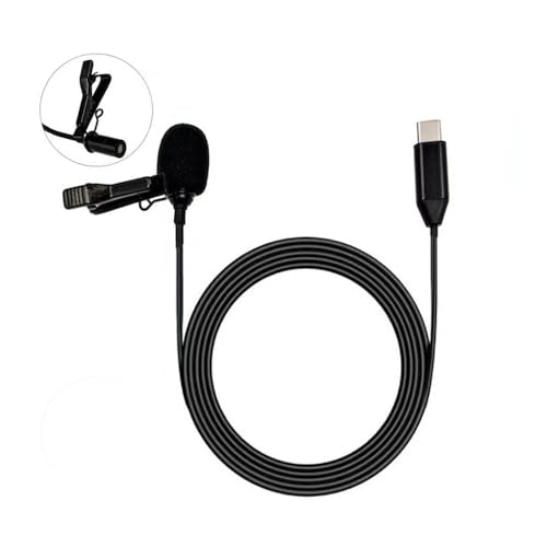Lavalier Stereo Clip-on Microphone Condenser USB-C for Android, Compatible with Insta360 ONE X2 X3 X4 Clip-on Omnidirectional Microphone for YouTube Recording Podcasts, Game Interviews, Black