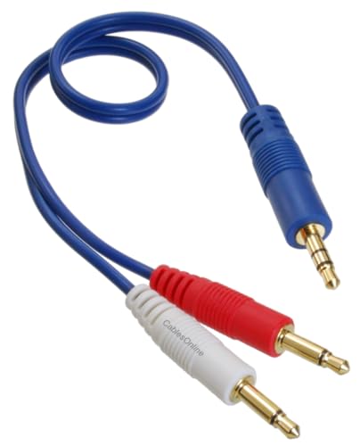 CablesOnline 3.5mm (1/8") TRS Stereo Male to Dual (Rd/Wh) 3.5mm (1/8") TS Mono Male Blue Audio Breakout Cable (1 Foot) - size: 1 ft