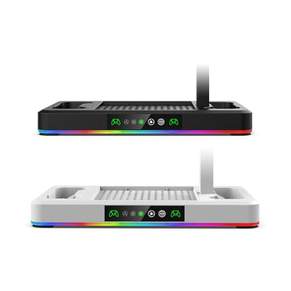 Cooling Fan & Charging Stand for Xbox Series X/S Console & Controller,Vertical Cooler System Dual Charger Station Dock Accessories for Xbox Series S/X with RGB Lights，Independent Headset Stand