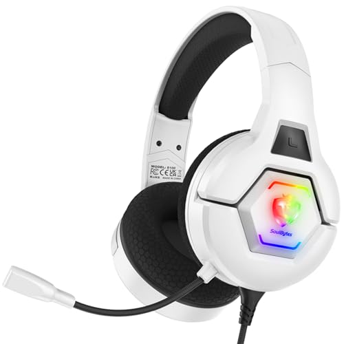 Docooler Gaming Headset with Microphone, Computer Headset with 50mm Drivers Omni Directional Microphone, RGB Lighting for Smartphone, Laptop, Desktop PC, Gaming Console (White) - color: White