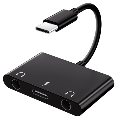 UWECAN USB C Headphone Adapter,3 in 1 USBC to 3.5mm Dual Headphone Jack Adapter for Stereo,USB-C Audio Adapter with Type-c Fast Charging Port,Headphone Splitter Compatible iPad Pro,Samsung,Google - color: Black