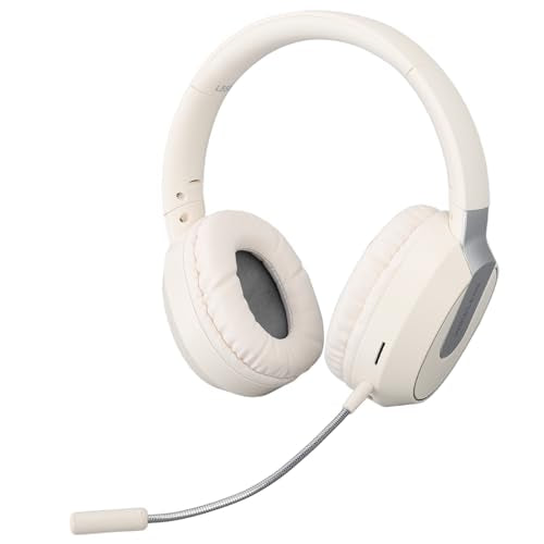 Sanpyl Foldable Gaming Headset with Detachable Microphone, Gaming & Mobile Headset, Portable Gaming Headphones, Noise Reduction Soft Cushion (Beige)