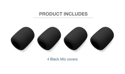 Foam Mic Cover Compatible with JBL PartyBox Wireless Mic Microphones, Wireless Two Microphone System, PartyBox Mic 100 Wird Microphone Sponge Windscreen Pop Filter 4-Pack, Black