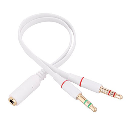 2 in 1 Combo Transducer Headphone Audio Cable Audio Line 3.5mm Audio Splitter Adapter for Microphone Earphone (White) - color: White