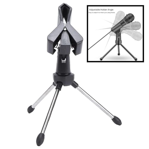 HERCHR Desk Mic Stand, Desktop Microphone Stand Adjustable Mic Stand Foldable Tripod Desk Mic Portable Mic Table Stand Mic Tripod Stand Desk Mic Mount for Online Broadcasting Chatting Singing
