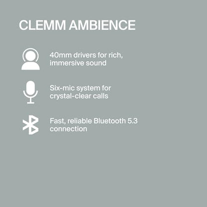 Clemm Ambience Over-Ear Headphones, Active Noise Canceling & Transparency Mode, 65H Playtime, Bluetooth, 40mm Drivers, Built-in Mic, Memory Foam Earcups, Aux Cable Included, Ivory - color: Ivory