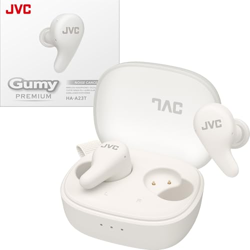 JVC Gumy Premium True Wireless Earbuds Noise Cancelling, Bluetooth 5.4 Headphones 26H Battery, ANC Ambient Mode, Gaming Low Latency, USB-C Case - color: White