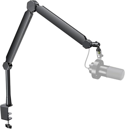 FIFINE BM66T Microphone Boom Arm with Extension Tube for Podcast Recording | Fully Adjustable Metal-Built Mic Stand, Cable Management Channels, Desk Clamp, Thread Adapter for Streaming Gaming - size: BM66T Black（With Extension Tube)