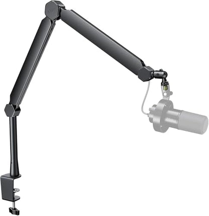 FIFINE BM66T Microphone Boom Arm with Extension Tube for Podcast Recording | Fully Adjustable Metal-Built Mic Stand, Cable Management Channels, Desk Clamp, Thread Adapter for Streaming Gaming - size: BM66T Black（With Extension Tube)