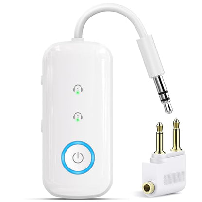 Premium Pro Bluetooth 5.4 Transmitter Receiver,Airplane Audio Adapter,Wireless Transmitter for TV/Travel Flight,Airline,Gym.Compatible with 2 AirPods/Headphones,Bluetooth Receiver for Car/Home Stereo - color: White