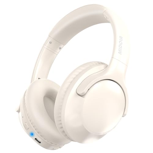 Bluetooth Headphones Wireless 68H with Mic,Decent Sound-Acceptable Milk | Adjustable Headband Foldable Over-Ear Lightweight for Office/Travel/Tablet/iPad/Laptop,HD Stereo Sound,Aux 3.5mm,White - color: Milk White