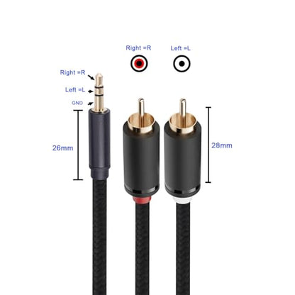 3.5mm Aux to RCA Cable 16 FT, 1 Pack, Black, 1/8 Aux Male to Dual RCA Male Stereo Y Splitter Cord, 24K Gold-Plated, Compatible with Television, PC, Smartphone, Dot, Tablet and Speaker - size: 16 FT, style: Black, 1 Pack