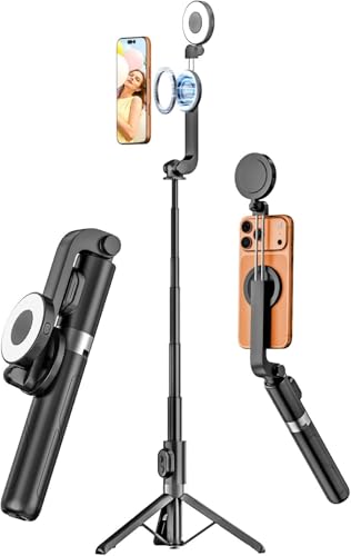 USKEYVISION 49'' Magnetic Selfie Stick Tripod with Light & Remote (SPT-02) | 360° Rotatable Magnetic Tripod with Ring Light for iPhone & Android, Content Creator Essentials for Tiktok Video Recording - size: 49" Magnetic Selfie Stick with Light