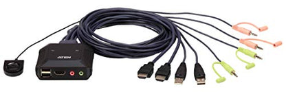 ATEN CS22H HDMI KVM Switch - 1 Monitors 2 Computers - 2-Port HDMI with Remote Selector – 4K DCI 4096x2160-60Hz, 2560x1440-144Hz, USB 2.0, USB Hub, Plug & Play, Compatible with Windows/Mac/Linux - size: HDMI - 144Hz, style: US Version