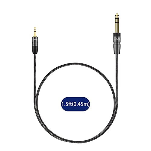 J&D 3.5mm to 6.35mm Stereo Audio Cable, 3.5 mm 1/8 inch Male TRS to 6.35 mm 1/4 inch Male TRS with Copper Shell Joint Nylon Braided Cable Compatible for iPhone, Amplifiers, 1.5 Feet - color: 1.5 Feet(0.45 Meter)