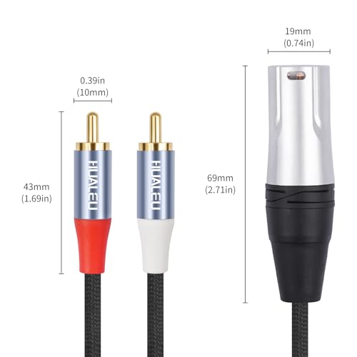 3FT 3Pin XLR Male to 2 RCA Male Y Splitter Patch Cable,One-Point Two-Unbalance Audio Cable 1 XLR to 2 RCA for Speaker Condenser Mic Mixer AMP - color: 3Ft/XLR M to 2 RCA M