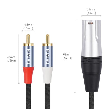 3FT 3Pin XLR Male to 2 RCA Male Y Splitter Patch Cable,One-Point Two-Unbalance Audio Cable 1 XLR to 2 RCA for Speaker Condenser Mic Mixer AMP - color: 3Ft/XLR M to 2 RCA M